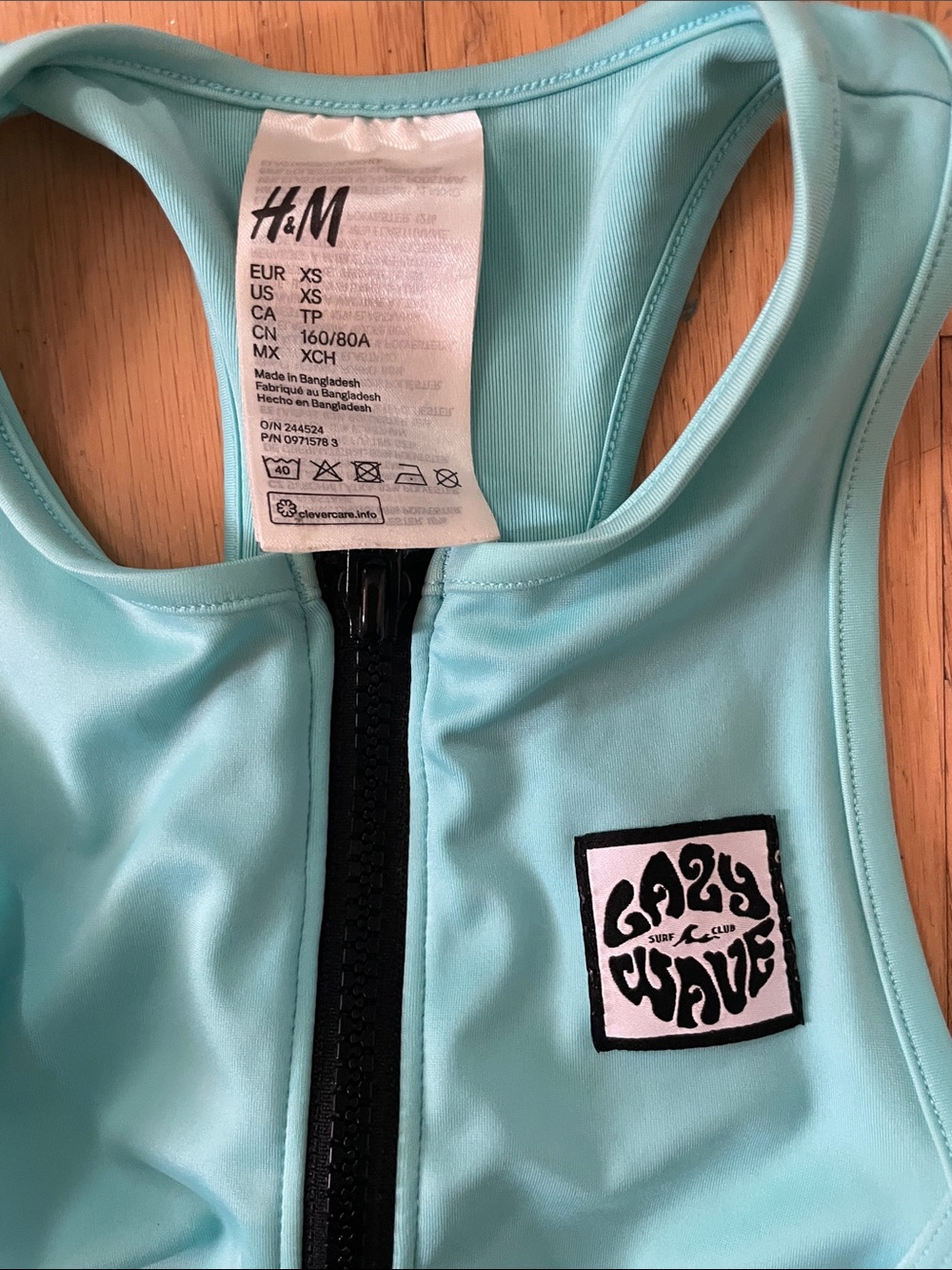 H&M women’s Aqua Two-Piece Swim Bikini with Front Zip Tank size XS - Picture 2 of 6